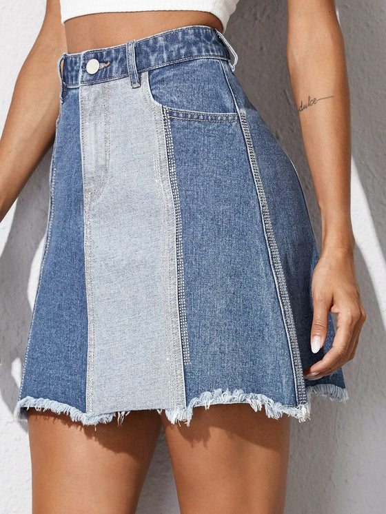 Land of Nostalgia Women's A-line Two Tone Short Skirt Denim Jeans Dress