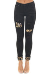 Land of Nostalgia Women's Elastic Leopard Print Hole Slim Pants Jeans