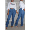 Land of Nostalgia High Waist Bell Bottom Streetwear Women's Stacked Flare Vintage Denim Trousers Jeans