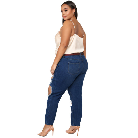 Land of Nostalgia Women's Plus Size Destroyed Ripped Stretch Denim Pants Jeans