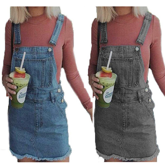 Land of Nostalgia Women's Blue Dress Overalls Short Denim Skirt