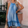 Land of Nostalgia Women's Halter Ruffles Denim Mini Dress (Ready to Ship)