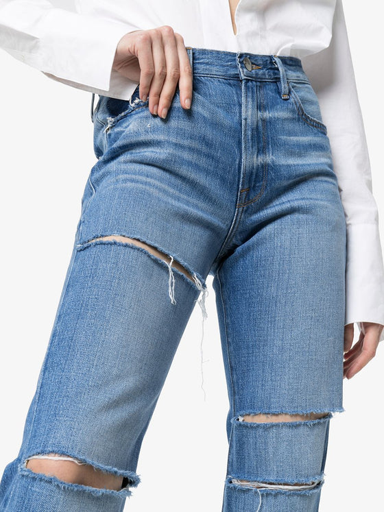 Land of Nostalgia High Waist Destroyed Ripped Straight Denim Pants Women's Jeans