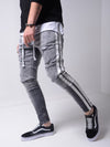 Land of Nostalgia Men's Trousers Denim Skinny Ripped Jeans with Side Striped