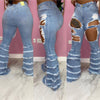 Land of Nostalgia Women's Ripped Tassel Skinny Slim Stretch Flared Jeans