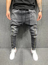 Land of Nostalgia Men's Elastic Hip Hop Denim Jogging Sweatpants with Boggy Pockets Design