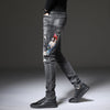 Land of Nostalgia Men's Distressed Skinny Denim Pants Hole Embroidery Trousers Jeans (Ready to Ship)