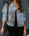 Land of Nostalgia Women's Leopard Print Casual Jeans Jacket (Ready to Ship)