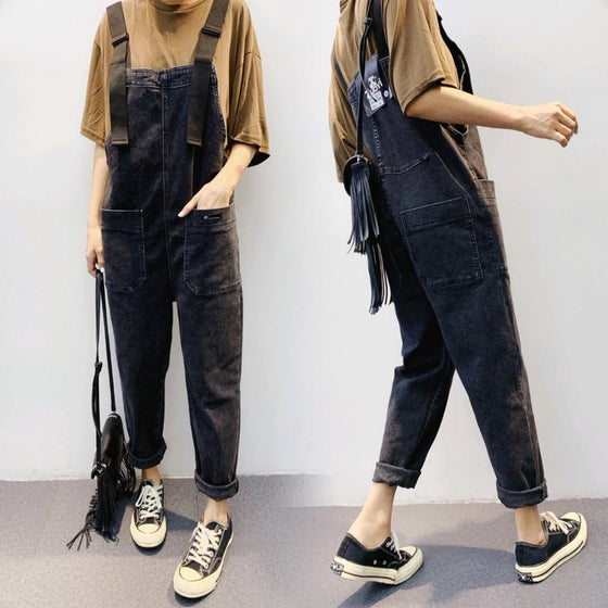 Land of Nostalgia Overalls Rompers Black Trousers Women's Denim Jeans