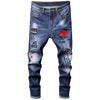 Land of Nostalgia Men's Slim Fit Embroidery Denim Trousers Jeans