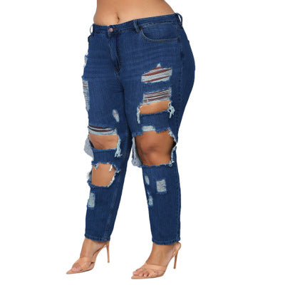 Land of Nostalgia Women's Plus Size Destroyed Ripped Stretch Denim Pants Jeans