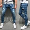 Land of Nostalgia Men's Stylish Casual Skinny Denim Embroidery Patch Jeans