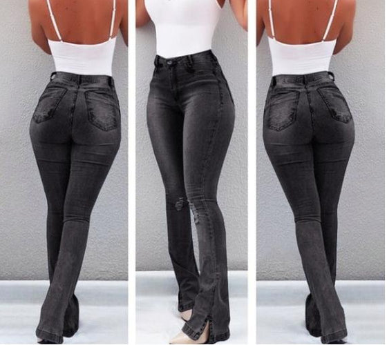 Land of Nostalgia High Waist Stretch Flare Fit Casual Pants Women's Slim Denim Jeans