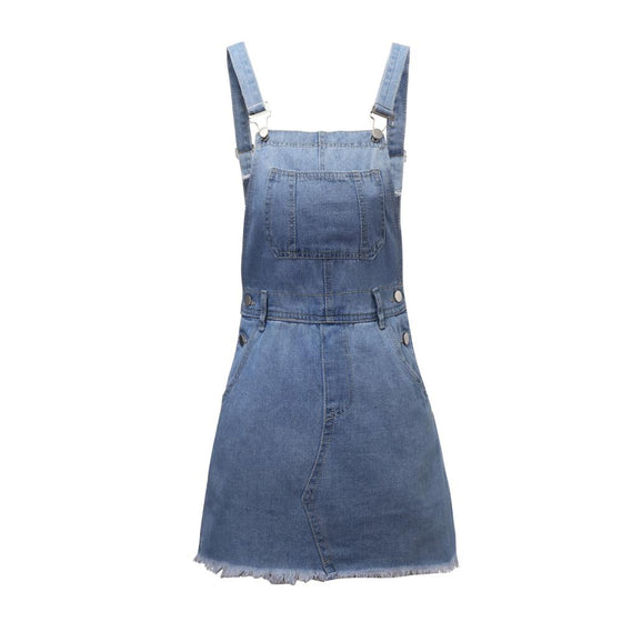 Land of Nostalgia Women's Blue Dress Overalls Short Denim Skirt