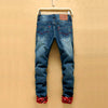 Land of Nostalgia Men's Hip Hop Straight Trousers Ripped Patchwork Jeans