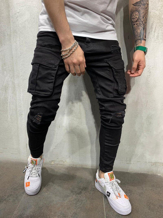 Land of Nostalgia Men's Fashion Hip Hop Cargo Pants with Side Pockets Trousers Jeans (Ready to Ship)