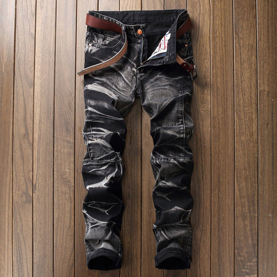 Land of Nostalgia Fashion Men's Vintage Destroyed Skinny Trousers Straight Denim Jeans (Ready to Ship)