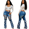 Land of Nostalgia Women's Fashion High Waist Ripped Trousers Pants Broken Hole Jeans