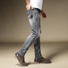Land of Nostalgia Men's Skinny Denim Jeans with Embroidery Patches Letters