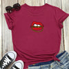 Land of Nostalgia Women's Casual Cotton Tops with Lips Chain Printing Design Tees