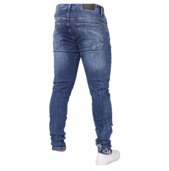 Land of Nostalgia Men's Mid Waist Denim Pants Stretch Slim Casual Jeans