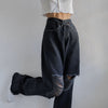 Land of Nostalgia Streetwear Casual Straight Pants Women's Denim Ripped Loose Jeans