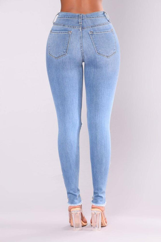 Land of Nostalgia Women's Knee Hole Slim Ripped Trousers Skinny Denim Jeans