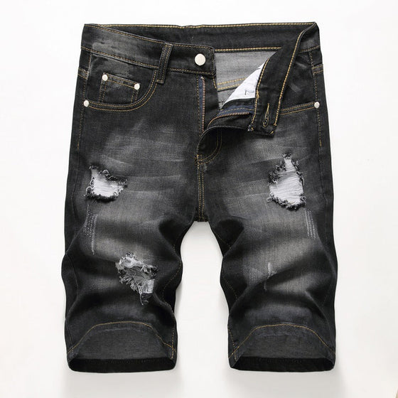 Land of Nostalgia Men's Summer Biker Ripped Denim Jeans Shorts (Ready to Ship)