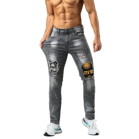 Land of Nostalgia Men's Stretch Hip Hop Ripped Homme Jeans
