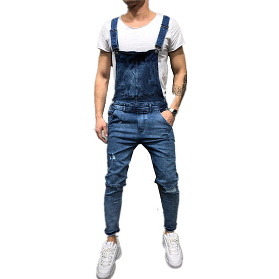 Land of Nostalgia Overalls Ripped Trousers Pants Jumpsuit Denim Men Jeans