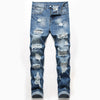 Land of Nostalgia Men's Hip Hop Destroyed Ripped Slim Denim Jeans Pants (Ready to Ship)