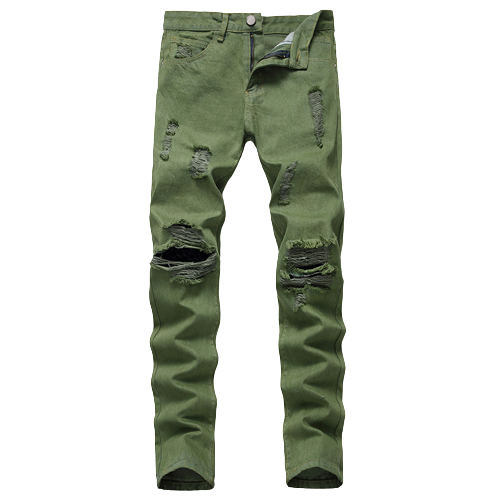 Land of Nostalgia Men's Plus Size Slim Fit Army Green Trousers Skinny Jeans Pants
