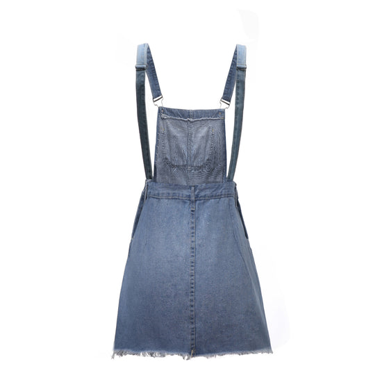 Land of Nostalgia Women's Blue Dress Overalls Short Denim Skirt