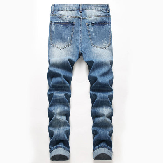 Land of Nostalgia Men's Hip Hop Destroyed Ripped Slim Denim Jeans Pants (Ready to Ship)