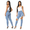 Land of Nostalgia High Waist Elastic Women's Ripped Hole Stretch Denim Washed Jeans