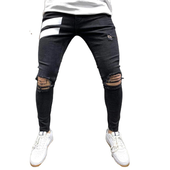 Land of Nostalgia Men's Distressed Slim Fit Stretch Ripped Jeans (Ready to Ship)