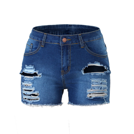 Land of Nostalgia Women's Sexy Damage Ripped Hole Denim Shorts Jeans