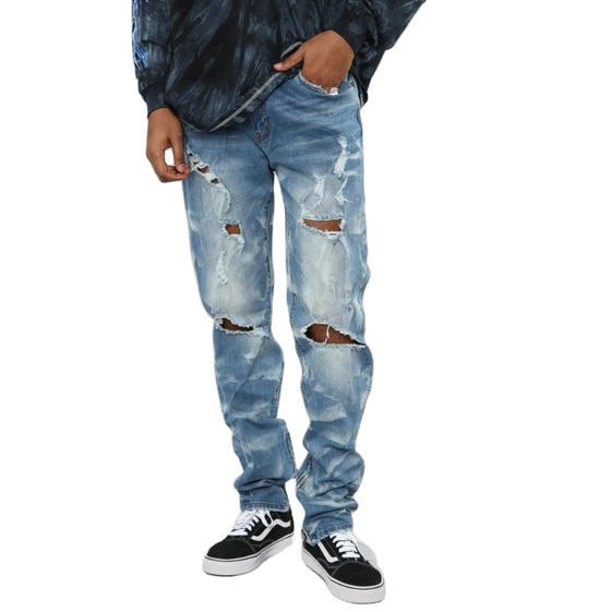 Land of Nostalgia Men's Straight Trousers Hip Hop Punk Ripped Jeans