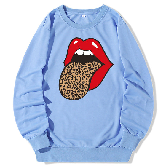 Land of Nostalgia Streetwear O-Neck Red Big Mouth Printed Women's Pullover Sweatshirt (Ready to Ship)