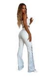 Land of Nostalgia White Flare Bell Bottoms Lace Up Women's Sexy Denim Long Jeans