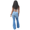 Land of Nostalgia High Waist Women's Long Flared Pants Stripe Washed Jeans