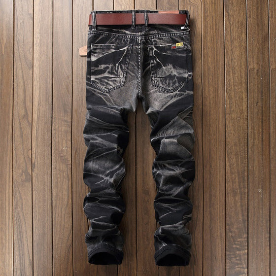 Land of Nostalgia Fashion Men's Vintage Destroyed Skinny Trousers Straight Denim Jeans (Ready to Ship)