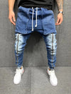 Land of Nostalgia Men's Elastic Hip Hop Denim Jogging Sweatpants with Boggy Pockets Design