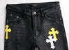 Land of Nostalgia Plus Size Cross Pattern Men's Straight Trousers Denim Pants Jeans