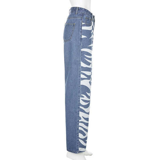 Land of Nostalgia Women's Fashion Straight Casual Print Street Pants Jeans
