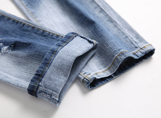 Land of Nostalgia Slim Fit Distressed Men's Stretch Denim Ripped Jeans