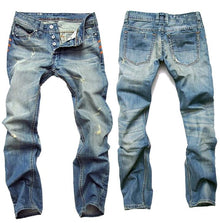  Land of Nostalgia Men's Straight Slim Button Fly Jeans Retro Trousers Pants