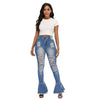Land of Nostalgia High Waist Sexy Long Bell Bottom Women's Distressed Denim Skinny Trousers Jeans