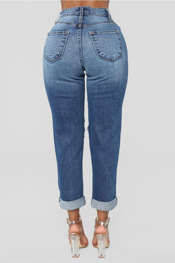 Land of Nostalgia Plus Size Ripped Pants Women's Denim Jeans