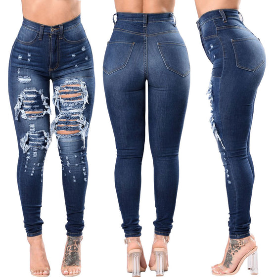 Land of Nostalgia High Waist Skinny Trousers Ripped Pants Women's Jeans